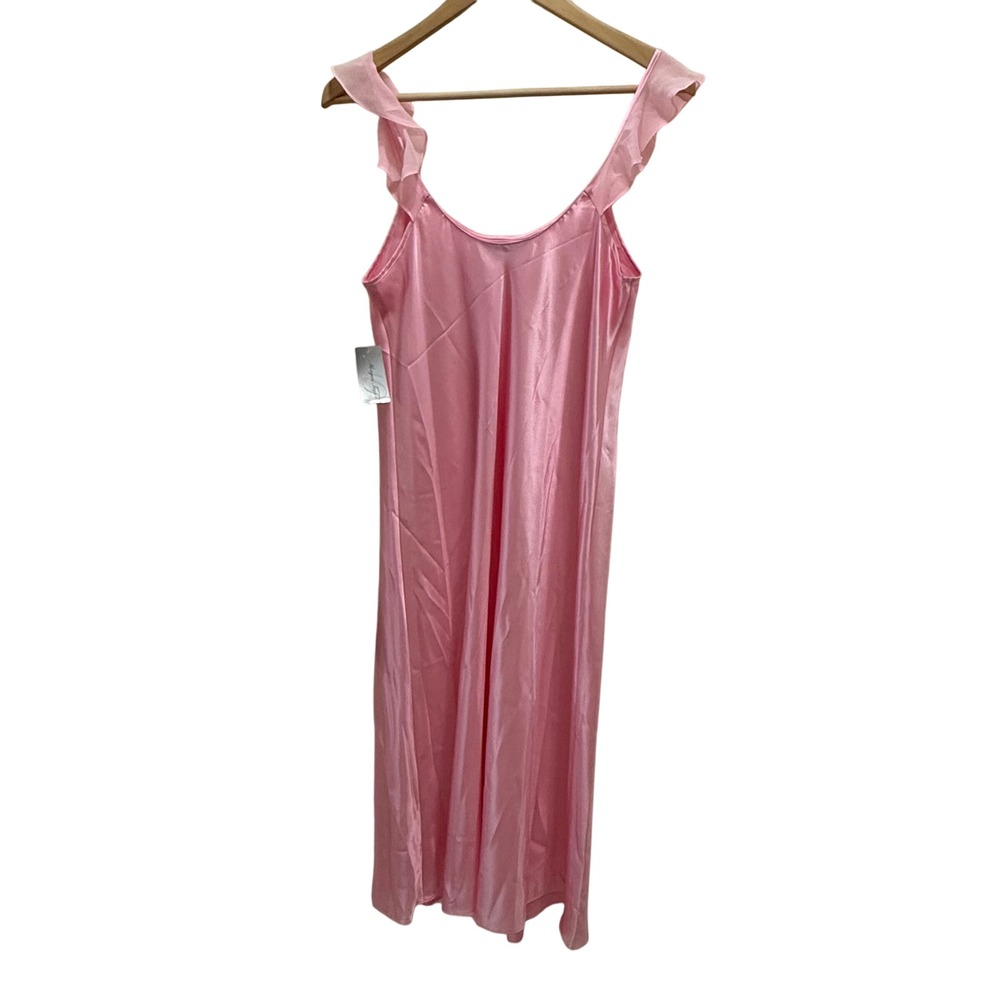 Morgan Taylor Pink Satin Ruffle Nightgown Maxi Slip Dress Womens Medium - Picture 7 of 8